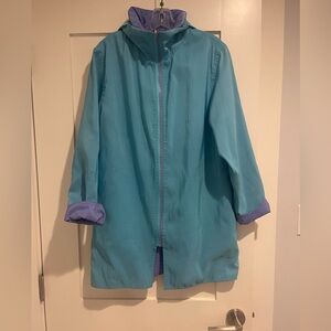 Reversible Blue and Purple Hooded Rain Jacket